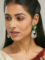 Nuyug 22K Gold-Plated Zircon Studded & Pearl Teardrop Shaped Dangler Earrings | Grocsy