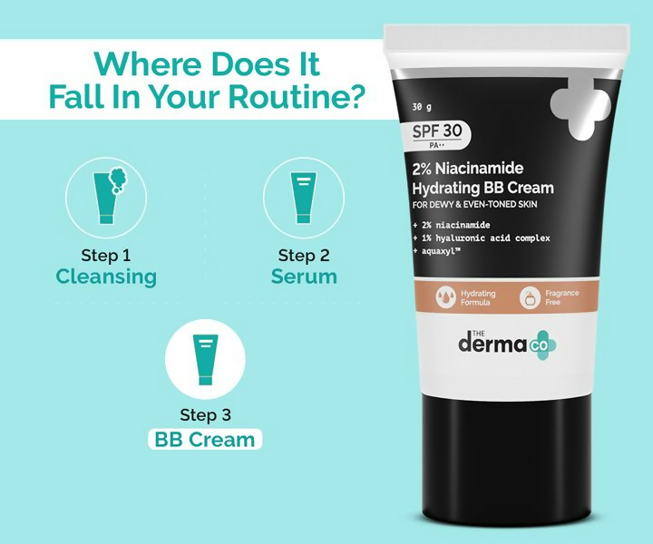 The Derma Co 2% Niacinamide Hydrating BB Cream with 1% Hyaluronic Acid Complex & Aquaxyl | Grocsy