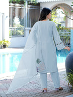 Nikhaar Light Blue Embroidered Art Silk Stitched Straight Cut Kurta Pants Dupatta Readymade Suit | Grocsy