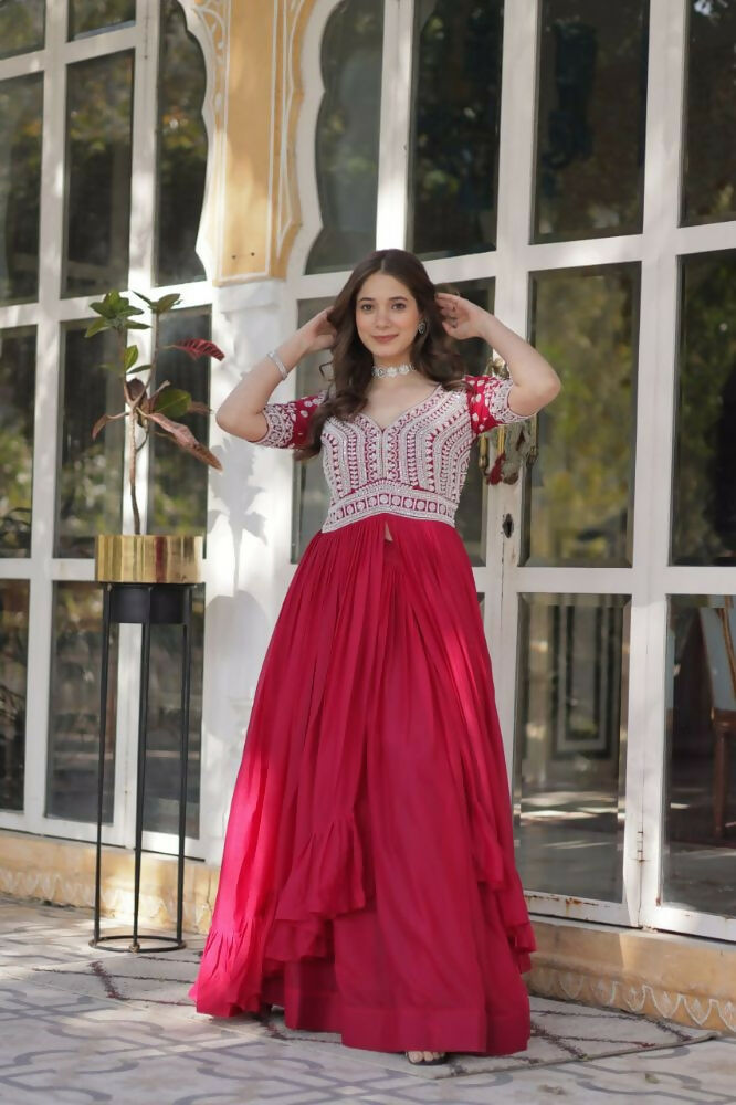 Vastranavya Turquoise Star Georgette with Embroidery Beads Sequins Work Fancy Kurti & Lehenga | Grocsy
