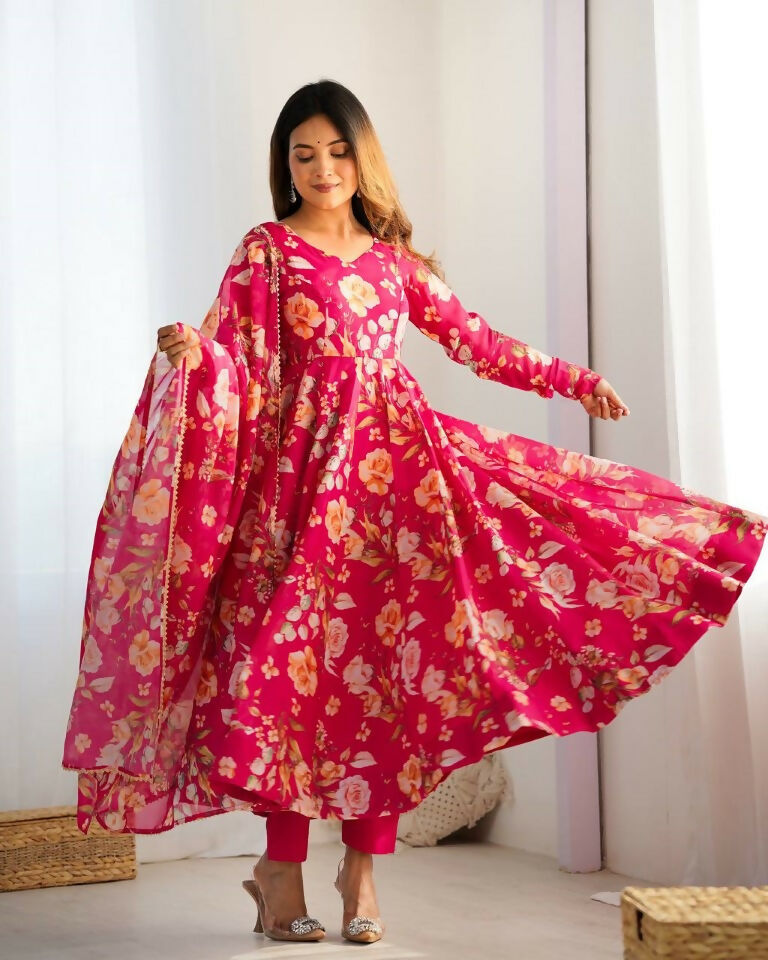 Teeya Creation Multi Color Pure Soft Organza Silk Digital print Party Wear Gown | Grocsy