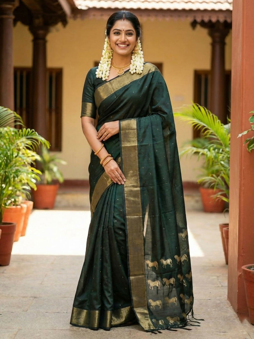 Shree Shyam Fashion Bottle Green Soft Silk Saree | Grocsy