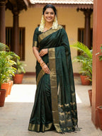 Shree Shyam Fashion Bottle Green Soft Silk Saree | Grocsy