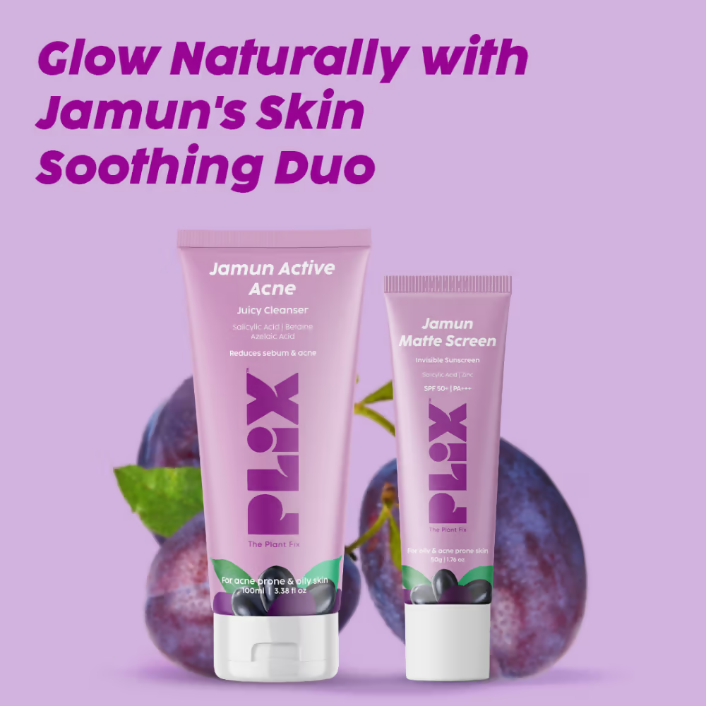 PLIX The Plant Fix Jamun Active Acne Kit With Spf 50+ Sunscreen & Juicy Cleanser | Grocsy