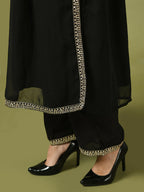 Myshka Women's Black Embroidered Georgette Anarkali Party Kurta Set | Grocsy