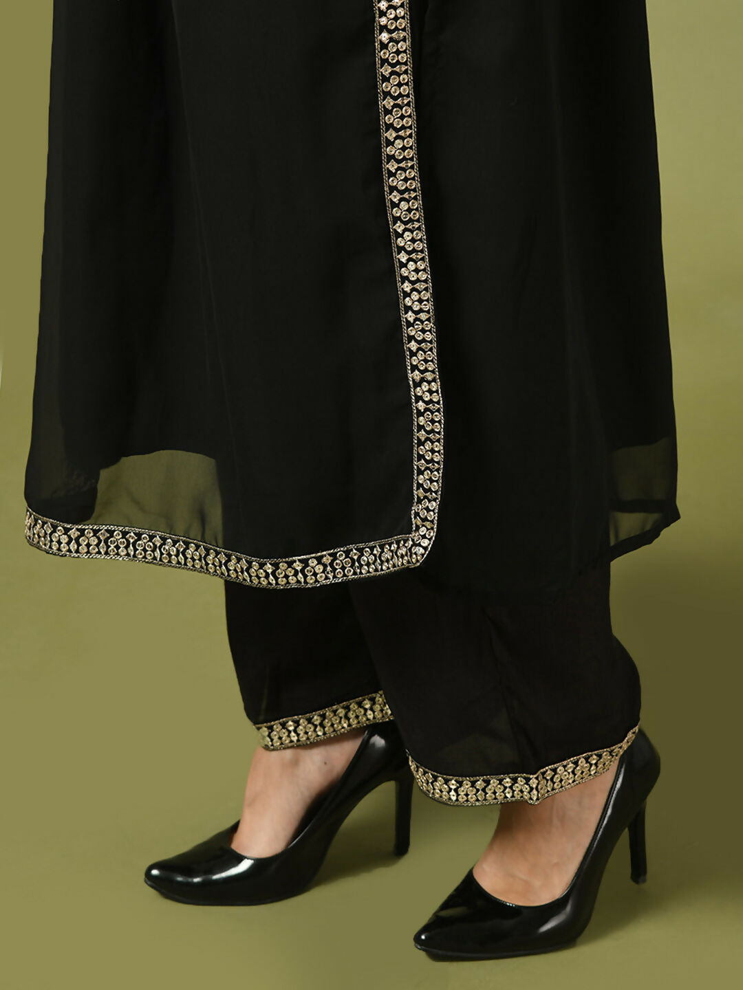 Myshka Women's Black Embroidered Georgette Anarkali Party Kurta Set | Grocsy