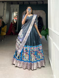 Vastranavya Kalamkari Print With Weaving Border Lehenga with Unstitched Blouse - Sae Green | Grocsy