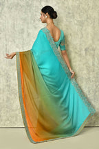 Aqua Blue Silk Plain Saree with Blouse Piece - Purvi | Grocsy