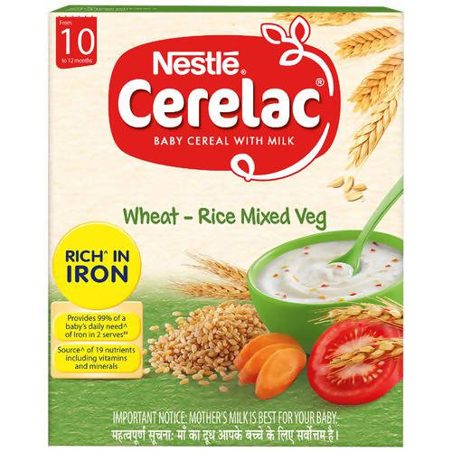 Nestle Cerelac Baby Cereal with Milk - Wheat-Rice Mixed Veg, From 10 to 24 Months | Grocsy