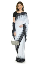 Vamika Sambalpuri Ikat Cotton Jharana White & Black Saree | Grocsy