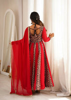 Teeya Creation Women's Red Black Paisley Print Anarkali Gown Set with Dupatta Festive Ethnic Wear | Grocsy