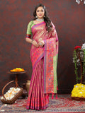 Lorenvalley Fashion Magenta Kanjivaram Silk Woven Design with Zari Weaving Saree | Grocsy