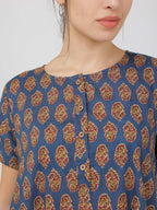 Breathables Women Cotton Printed Loungewear Nightie Blue I Night Wear | Nighty | Jaipuri Print | Grocsy