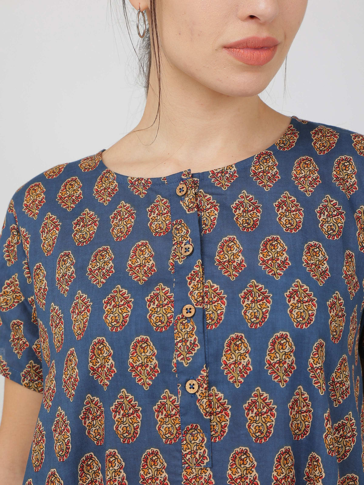 Breathables Women Cotton Printed Loungewear Nightie Blue I Night Wear | Nighty | Jaipuri Print | Grocsy