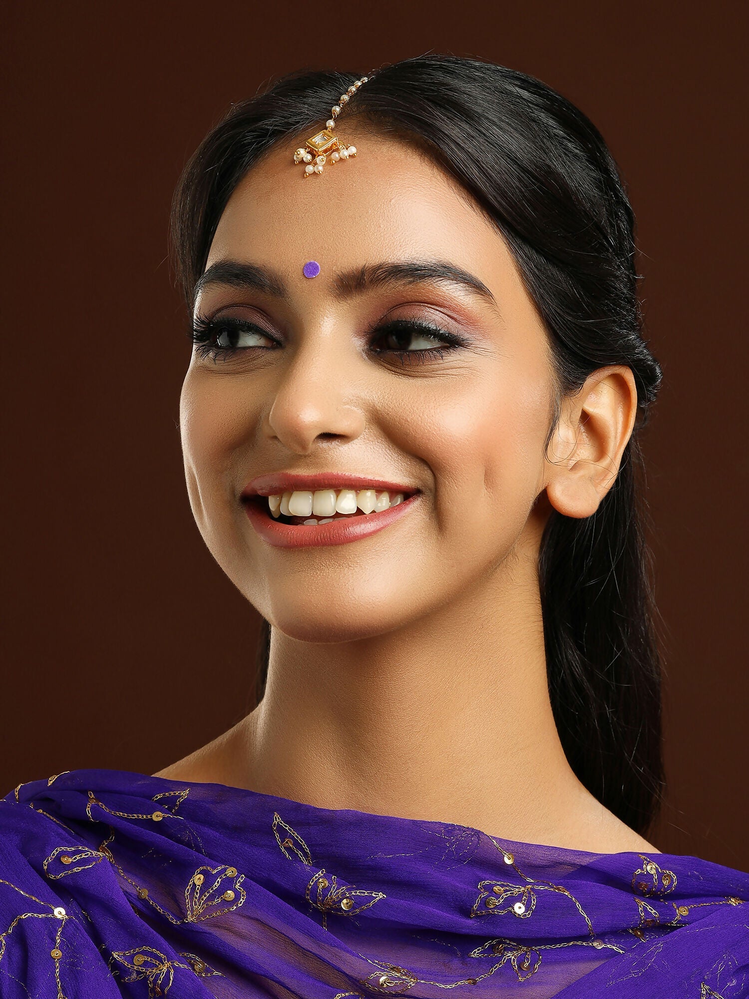 Ruby Raang Gold Square with Pearls Kundan Maang Tikka | Grocsy