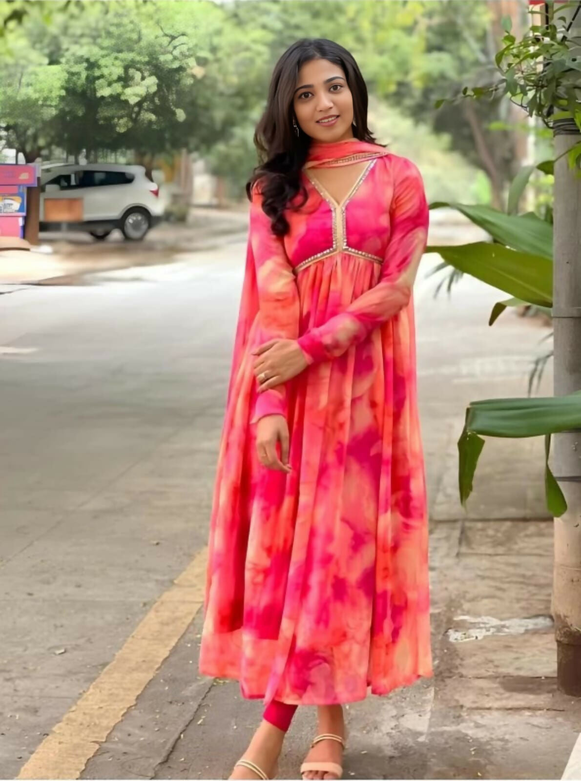 Indian Clothing Dishitha Creation Women Floral Printed Designer Gown - Pink | Grocsy