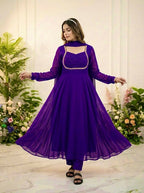 Teeya Creation Womens New Fancy Silk Heavy Quality Fabric With Handwork Purple Gown Set | Grocsy