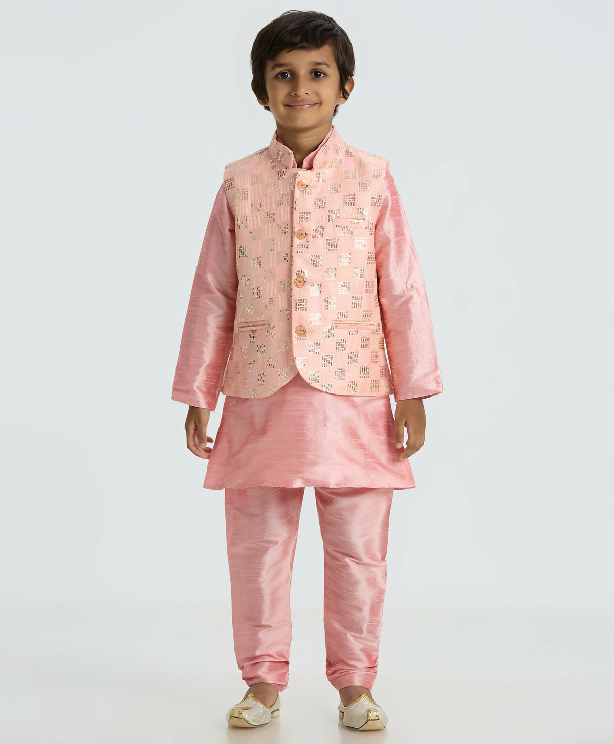 Joban Fashion Kids Island with Sequence work Nehru Jacket Full Sleeves Kurta, Pyjama Set - Pink | Grocsy