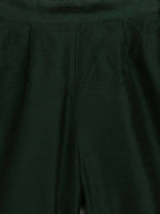 Ahalyaa Dark Green Chanderi Solid Kids Kurta Palazzo Set With Dupatta For Girls | Grocsy