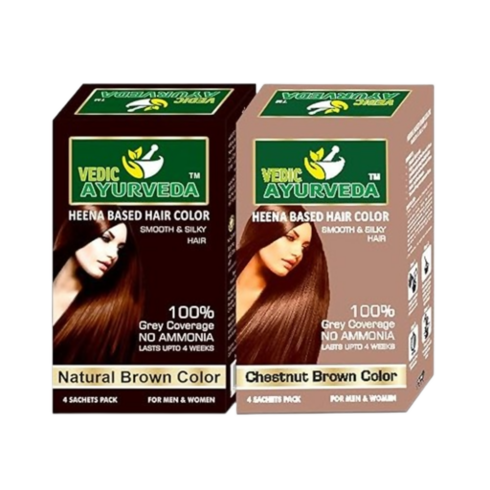 VedicAyurveda Henna Based Hair Colour, Natural brown and Chestnut Brown | Grocsy