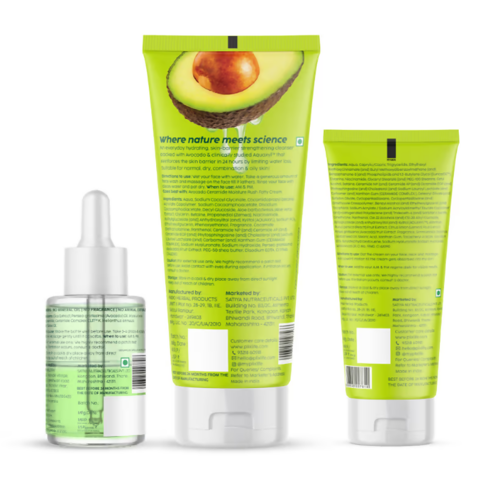 PLIX The Plant Fix Barrier Repair Combo Kit with Avocado Ceramide Moisture Rush Serum, Cleanser & Cream | Grocsy