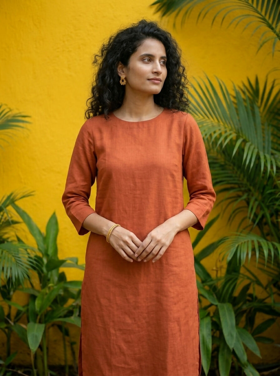 Gharana India Aira Rust Orange Cotton Co-ord Set | Grocsy