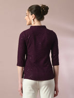 Myshka Women's Violet Embellished Cotton Regular Party Tunic | Grocsy