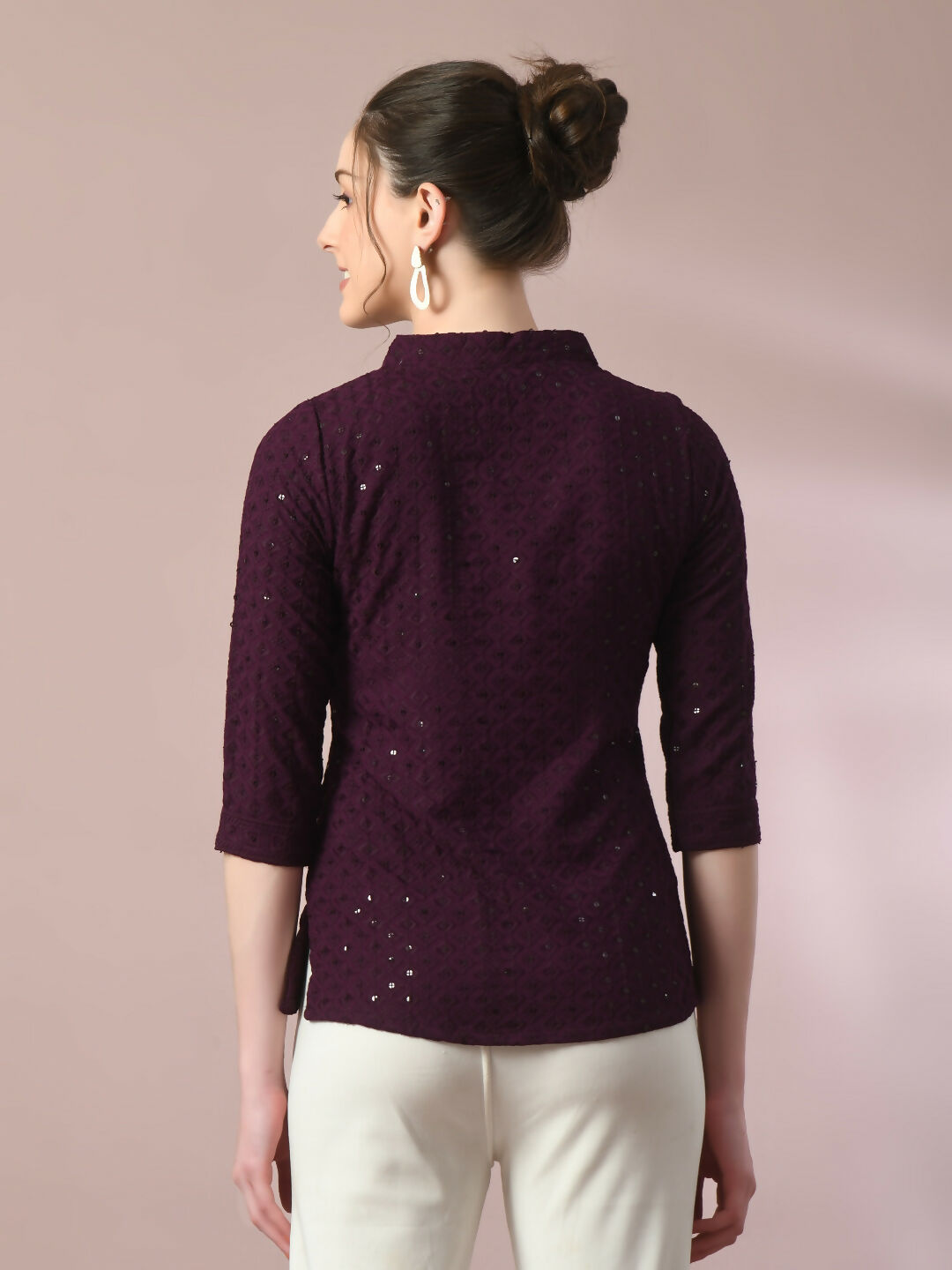 Myshka Women's Violet Embellished Cotton Regular Party Tunic | Grocsy