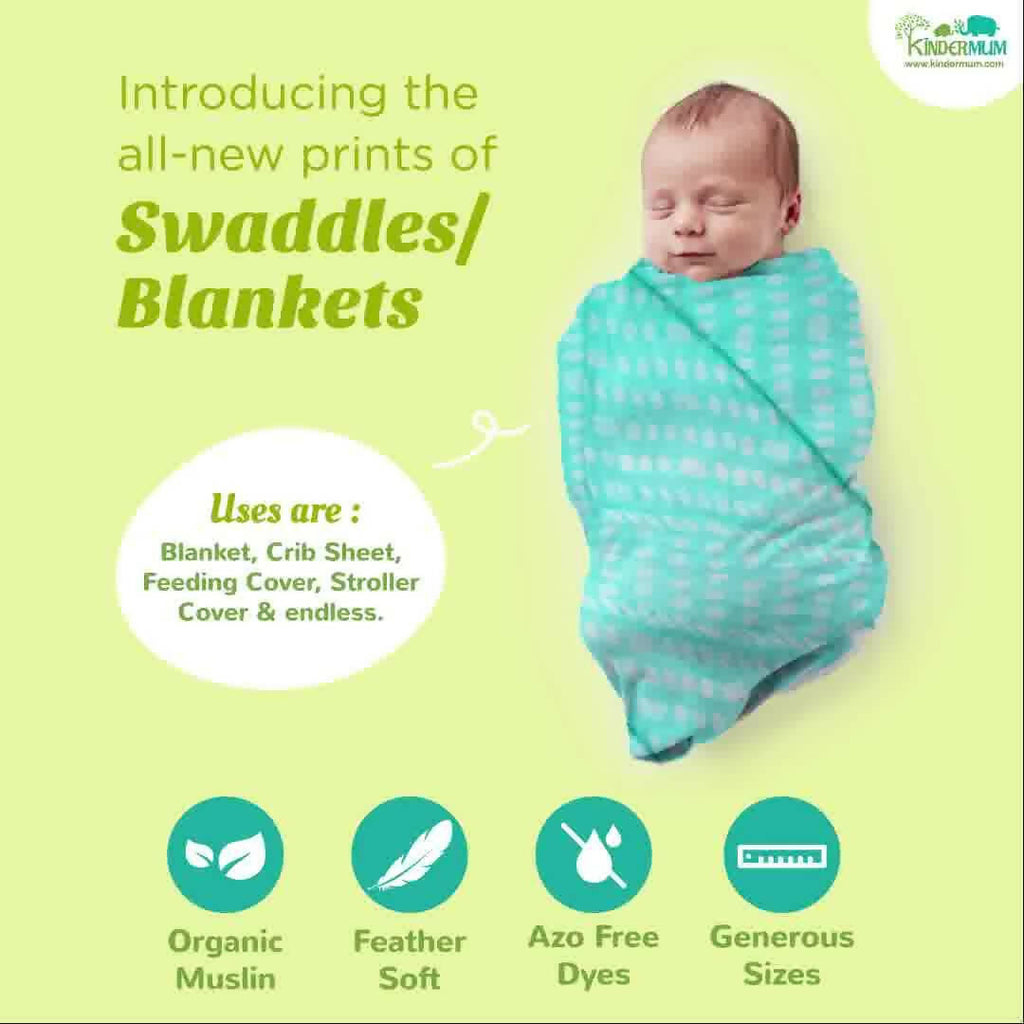 Kindermum Organic Cotton Muslin Swaddle Blanket 100 Cm X 100 Cm - Set Of 2 - Transport And Aviator | Grocsy