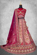 Red Velvet Pure Mirror Work Semi Stitched Lehenga Choli with Dupatta - Nimaya Lagnotsav | Grocsy