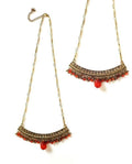 Bling Accessories Antique Brass Finish Metal Carnelian Agate Semi Precious Stone Pendant Necklace | Grocsy