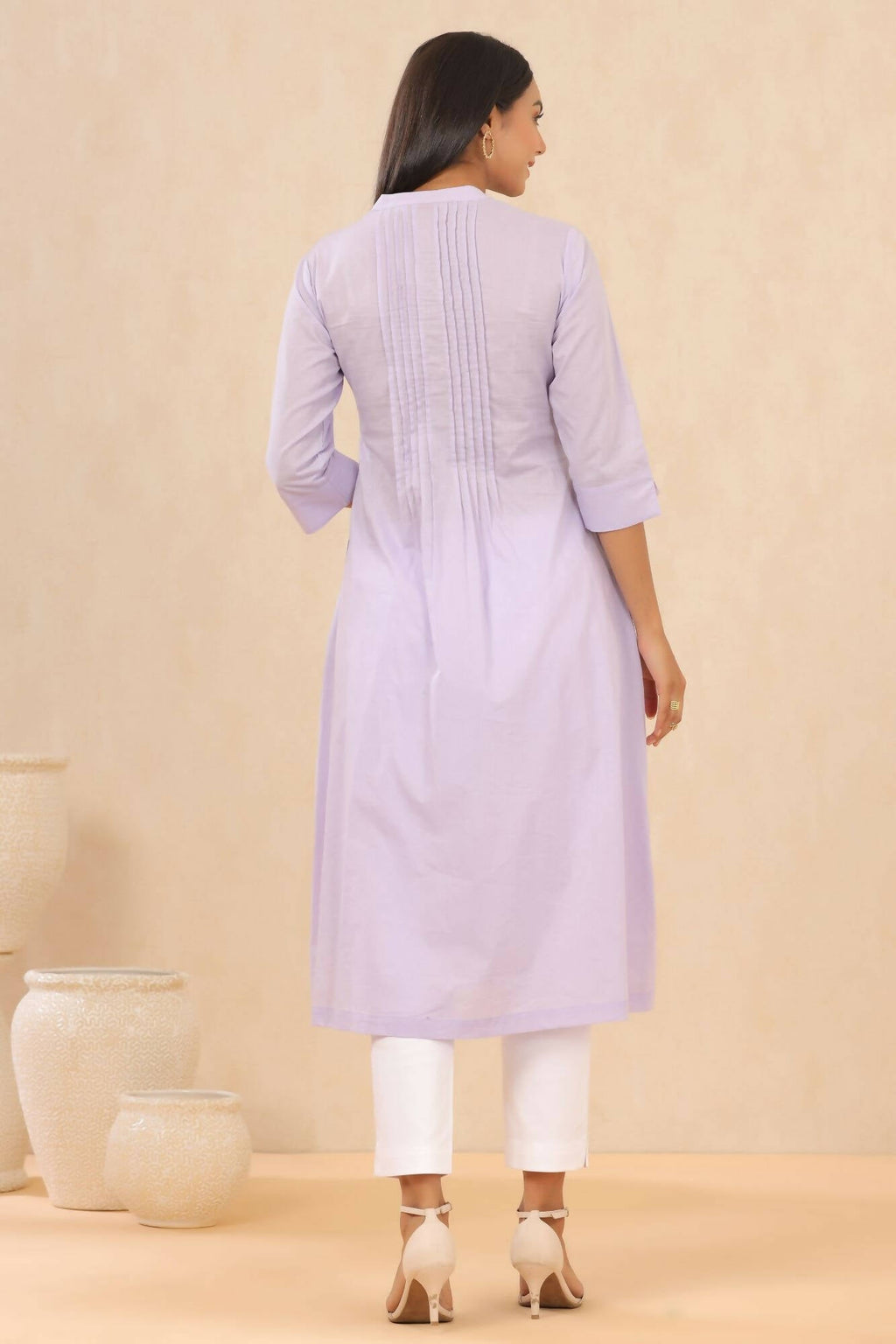 Juniper Women Lilac Cambric Solid A-Line Kurta | Grocsy