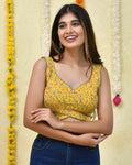 Amodini Designer Studio Floral Position Print Women Yellow Blouse | Grocsy