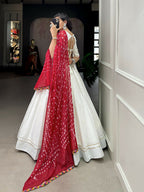 Vastranavya Navaratri Special Pure Cotton Plain With Gotta Patti Touch Up Lehenga Stitched Choli - White | Grocsy