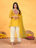 Joban Fashion Mustard Cotton Premium Pure Viscose Print Dola With Handwork Kurta set | Grocsy