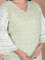 Miravan Women's Green Embroidery Chikankari Kurta And Palazzo | Grocsy