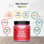 OurHerb Pure & Natural Rose Petal Powder for Skin & Hair With Vitamin Enriched | Grocsy