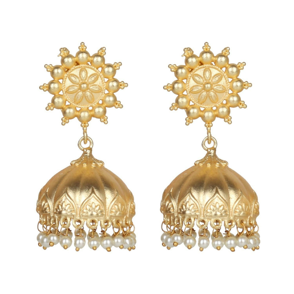 Joban Fashion Women Matte Gold Brass Jhumka | Grocsy