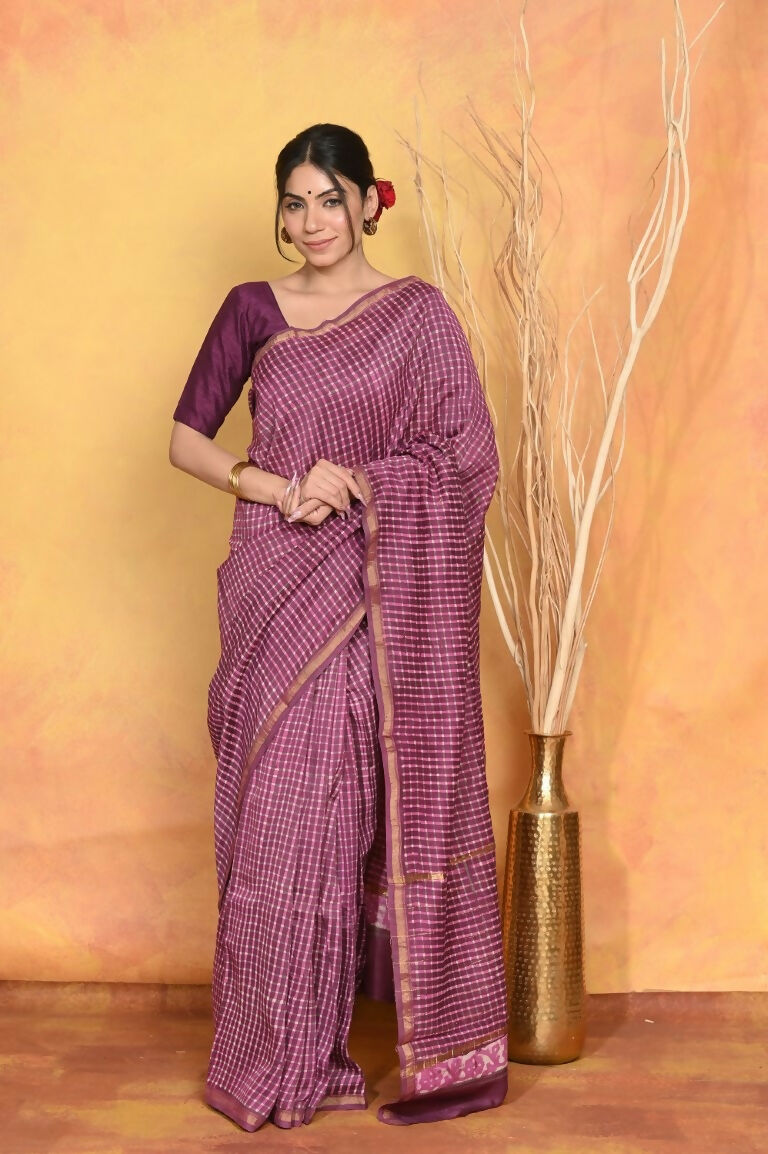 Very Much Indian Chanderi Natural Dye Handblock Printed Saree - Mauve | Grocsy