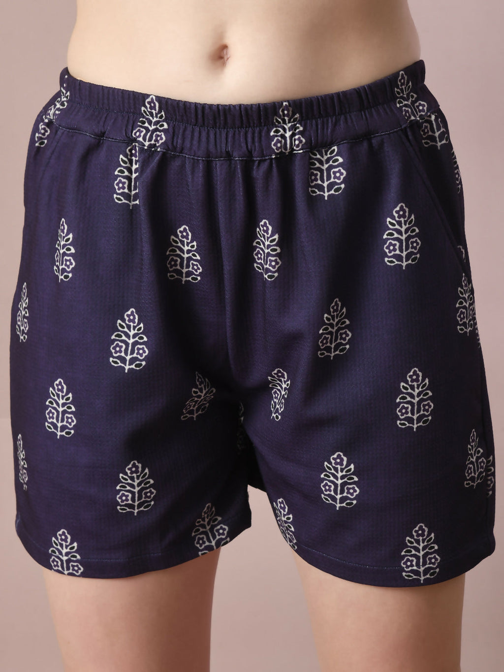 Myshka Women's Blue Printed Round Neck Party Top With Shorts Co-ord set | Grocsy
