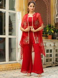Janasya Maroon Georgette Solid Top Bottom Cape | Grocsy