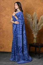 Very Much Indian Handblock Printed Cotton Saree With Natural Dyes - Indigo Blue | Grocsy