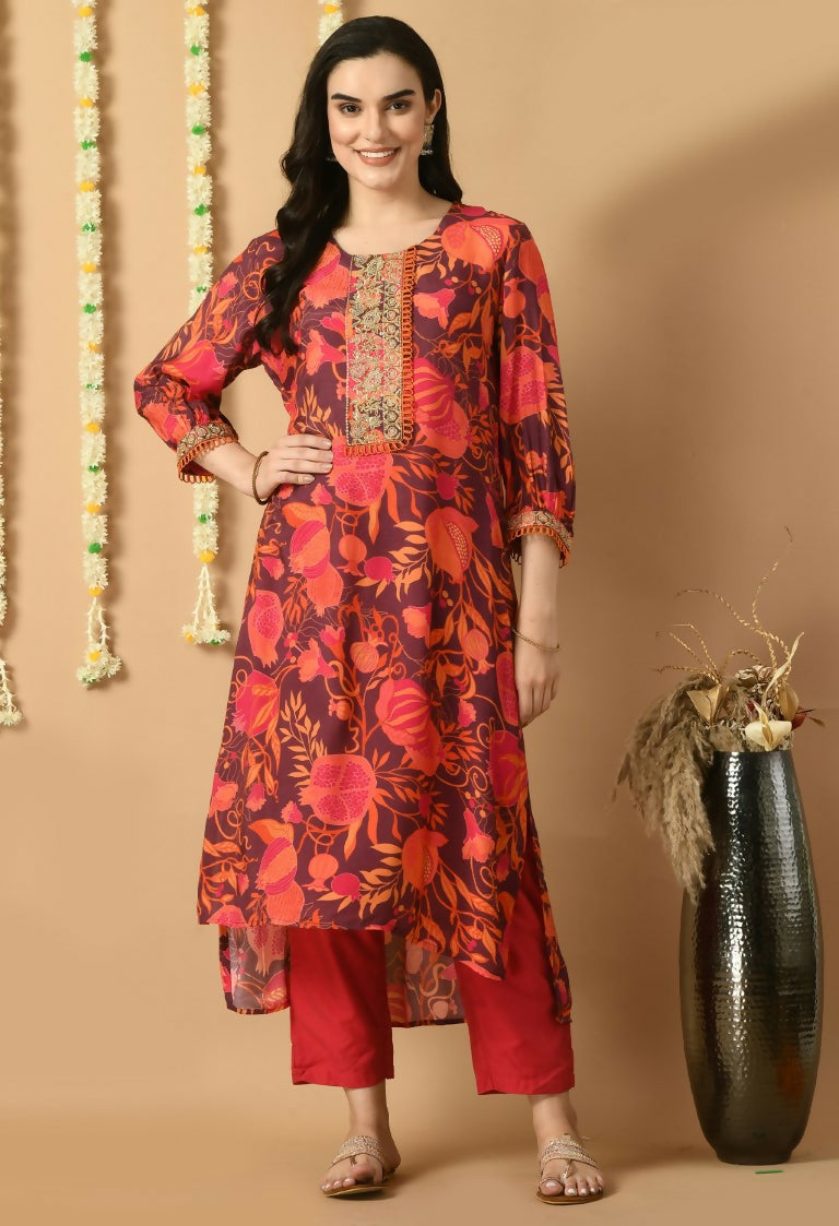 Joban Fashion Red Maslin Kurta Set | Grocsy