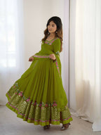 Teeya Creation Green Color Heavy Georgette Wedding Wear Embroidery Work Long Gown | Grocsy