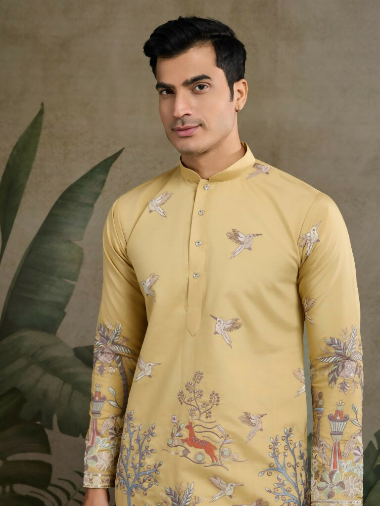 Vastranavya Yellow Exclusive Festival Wear Viscose Silk Thread & Sequence Embroidered Work Kurta | Grocsy