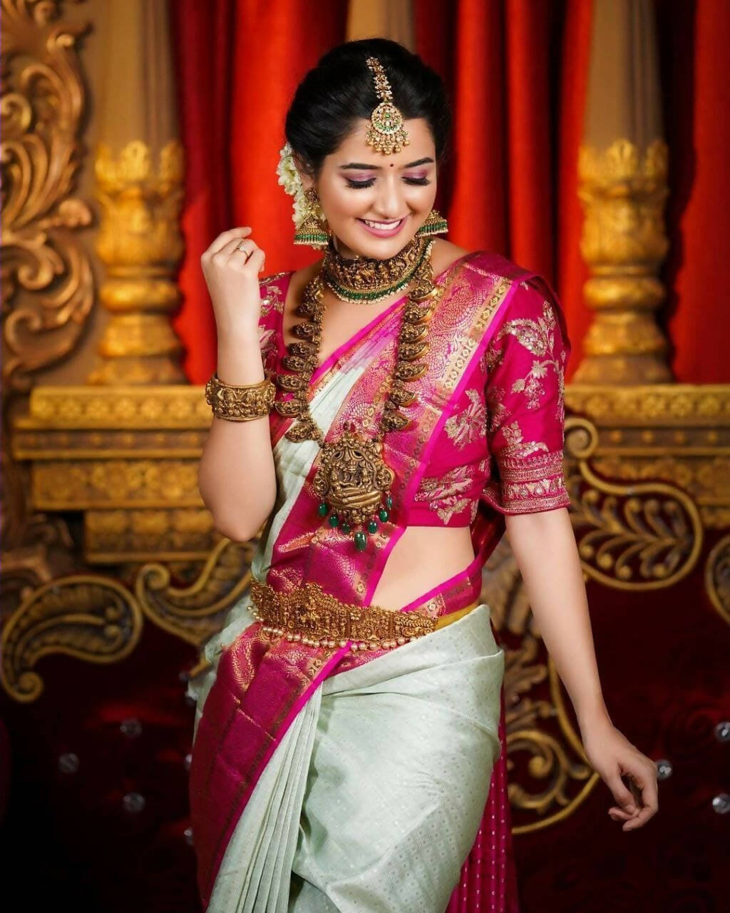 DEIANA'S Beautiful Designer Golden zari Soft Lichi Silk Saree - Pista | Grocsy