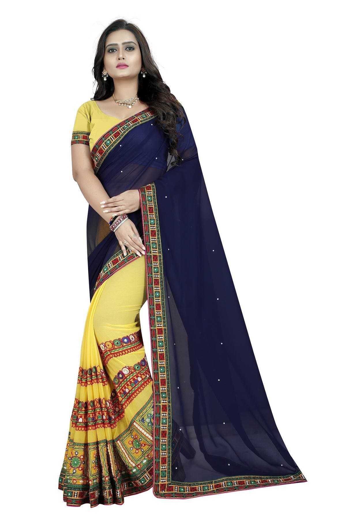 Vamika Yellow Georgette Designer Saree | Grocsy