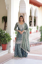 Joban Fashion Grey Readymade Kurta Set With Sequence embroidery Work | Grocsy