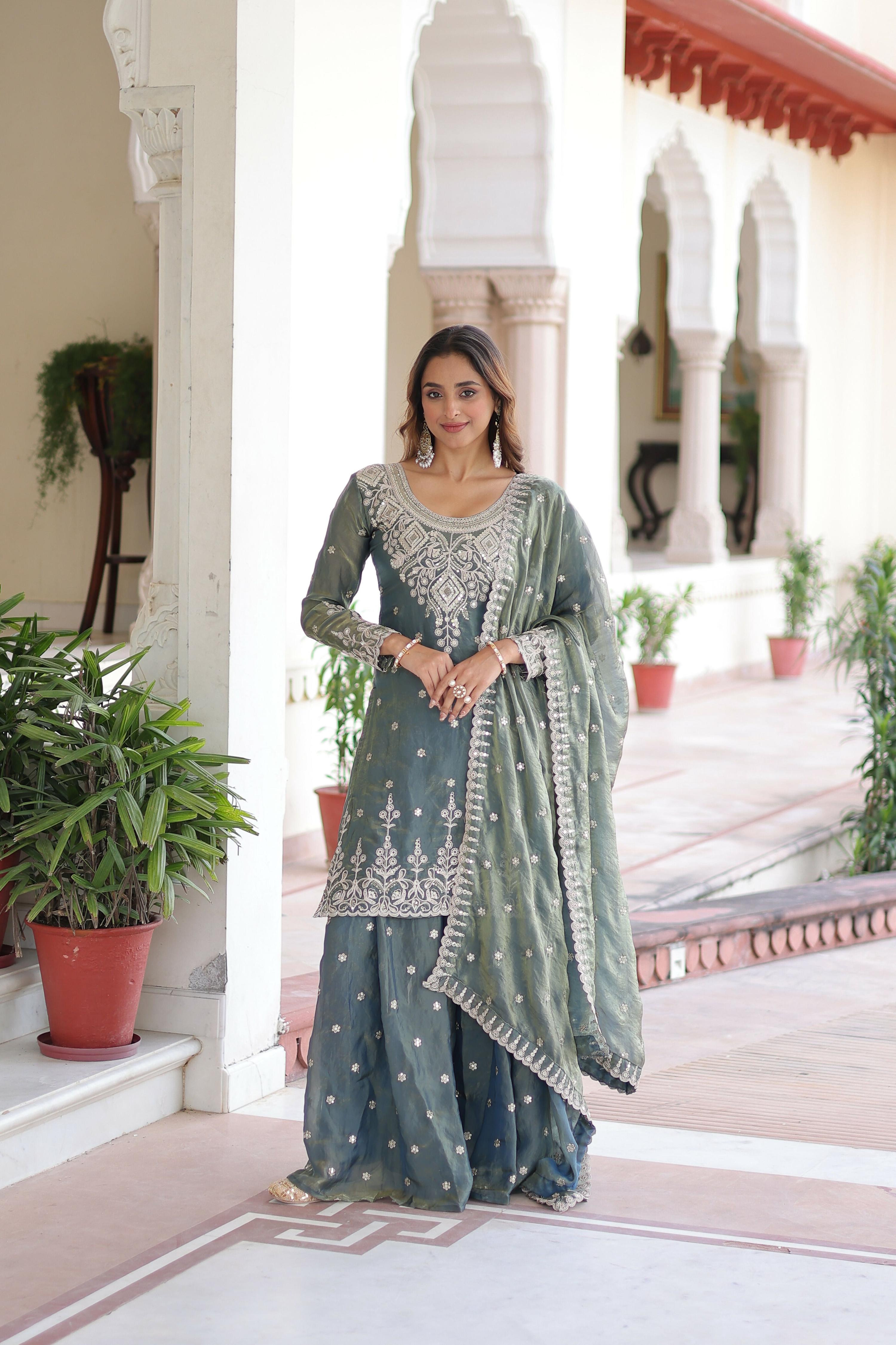 Joban Fashion Grey Readymade Kurta Set With Sequence embroidery Work | Grocsy