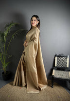 Joban Fashion Ivory Banarasi Soft Lichi Silk Checks & Woven Saree | Grocsy